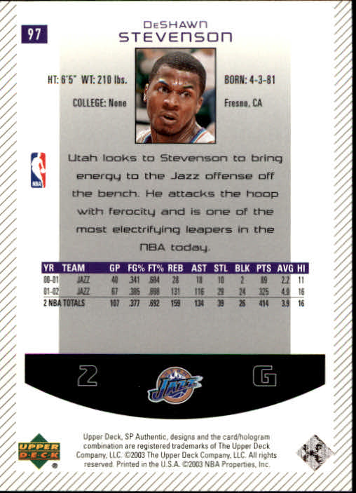 2002/2003 SP Authentic (Upper Deck) Basketball - Picture 115 of 307