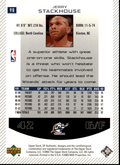 2002/2003 SP Authentic (Upper Deck) Basketball - Picture 113 of 307