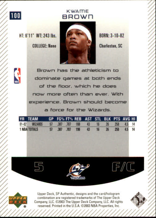 2002/2003 SP Authentic (Upper Deck) Basketball - Picture 109 of 307
