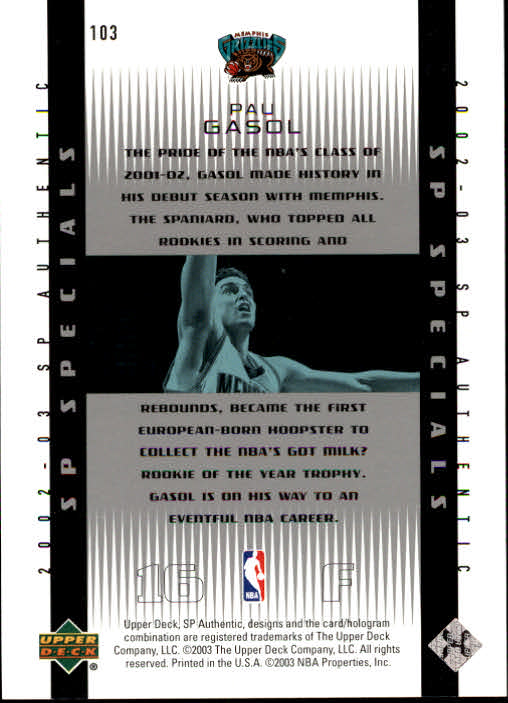 2002/2003 SP Authentic (Upper Deck) Basketball - Picture 105 of 307