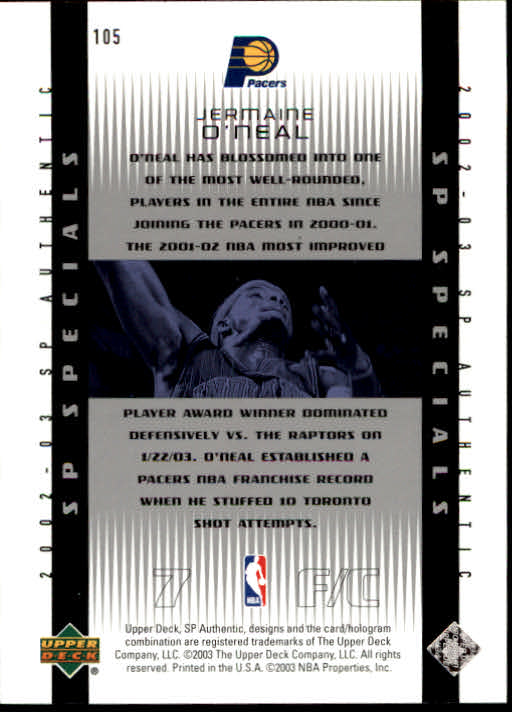 2002/2003 SP Authentic (Upper Deck) Basketball - Picture 101 of 307