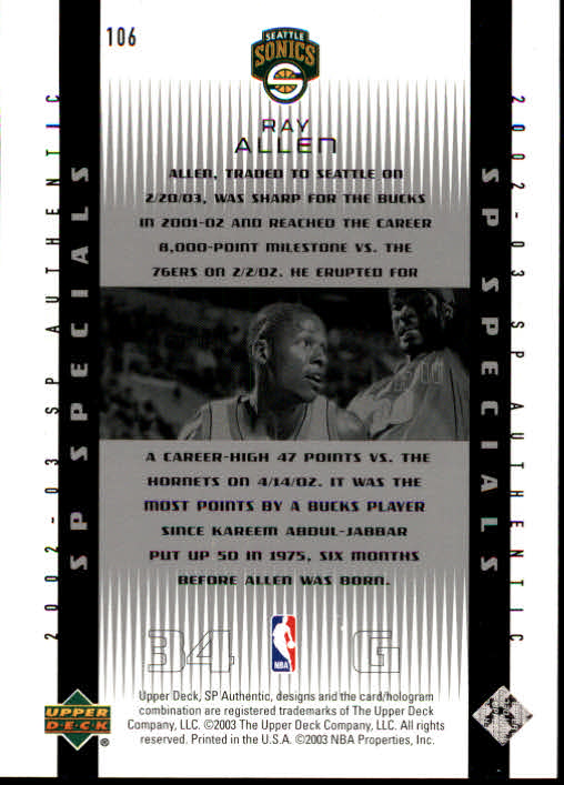 2002/2003 SP Authentic (Upper Deck) Basketball - Picture 99 of 307