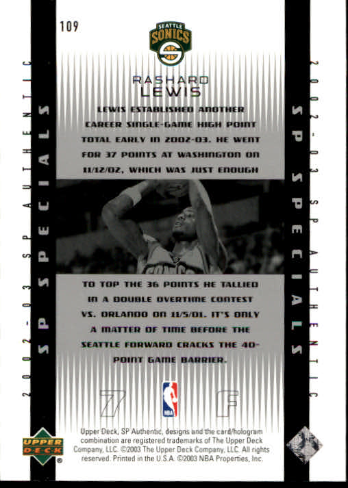 2002/2003 SP Authentic (Upper Deck) Basketball - Picture 93 of 307