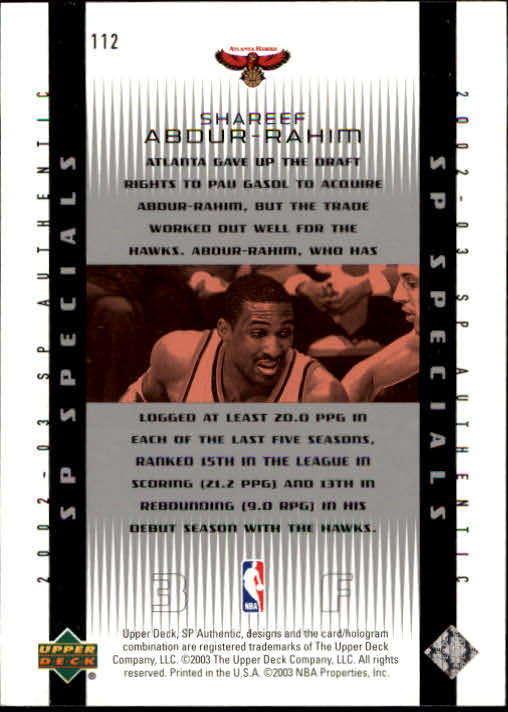 2002/2003 SP Authentic (Upper Deck) Basketball - Picture 89 of 307