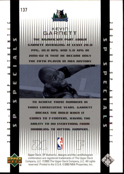 2002/2003 SP Authentic (Upper Deck) Basketball - Picture 59 of 307
