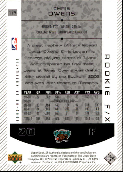 2002/2003 SP Authentic (Upper Deck) Basketball - Picture 9 of 307