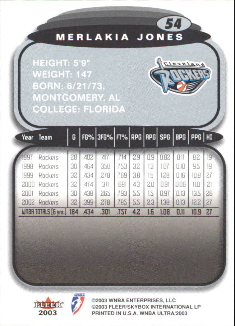 2003 Ultra WNBA (Fleer) Basketball - Picture 107 of 221