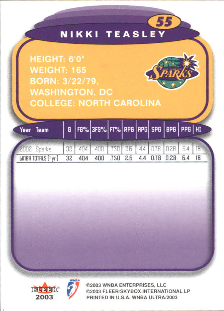 2003 Ultra WNBA (Fleer) Basketball - Picture 109 of 221