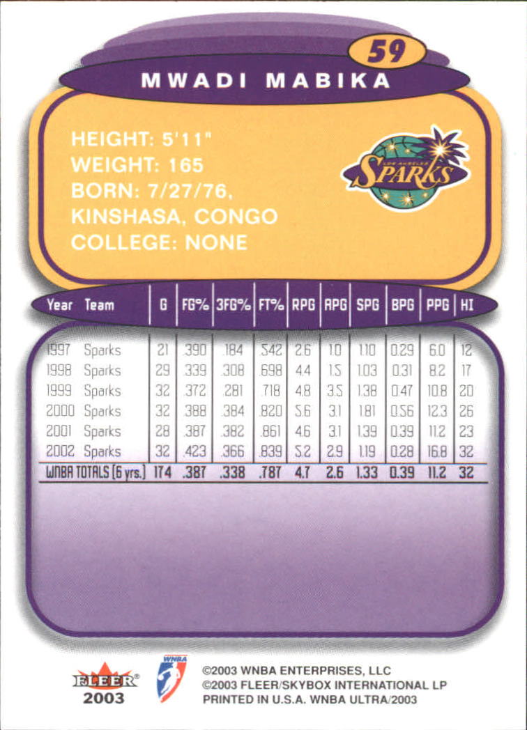2003 Ultra WNBA (Fleer) Basketball - Picture 117 of 221