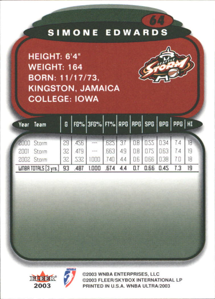2003 Ultra WNBA (Fleer) Basketball - Picture 127 of 221