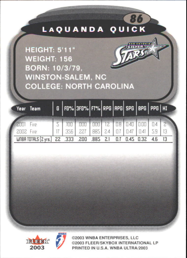 2003 Ultra WNBA (Fleer) Basketball - Picture 171 of 221