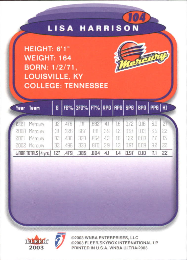 2003 Ultra WNBA (Fleer) Basketball - Picture 207 of 221