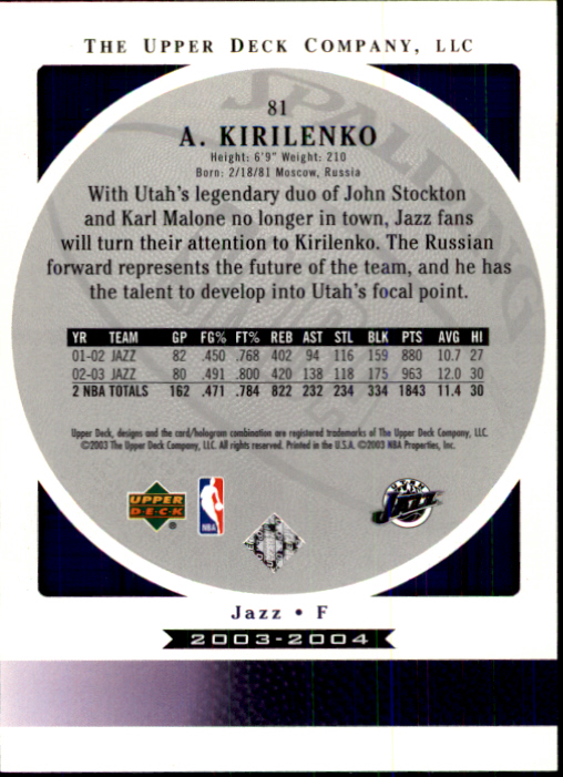 2003/2004 Standing O (Upper Deck) Basketball Part 1 Main Set - Picture 163 of 231