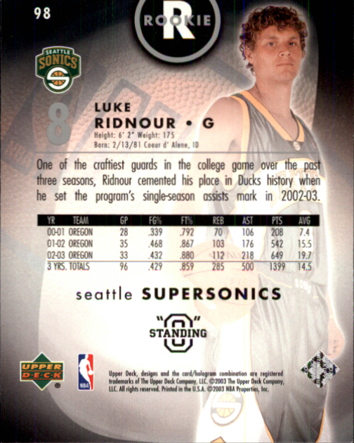 2003/2004 Standing O (Upper Deck) Basketball Part 1 Main Set - Picture 185 of 231