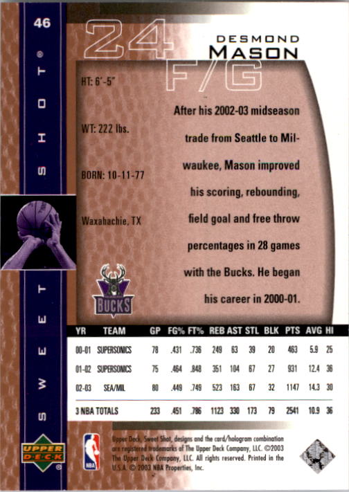 2003/2004 Sweet Shot (Upper Deck) Basketball - Picture 133 of 221
