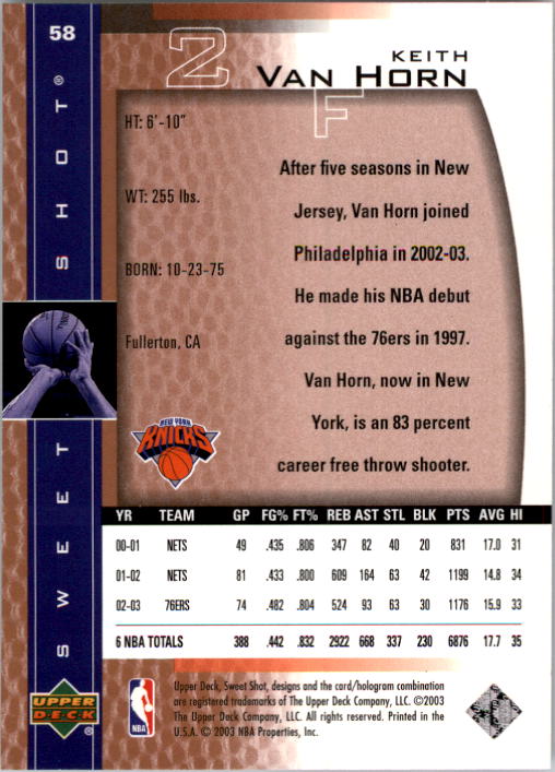 2003/2004 Sweet Shot (Upper Deck) Basketball - Picture 109 of 221
