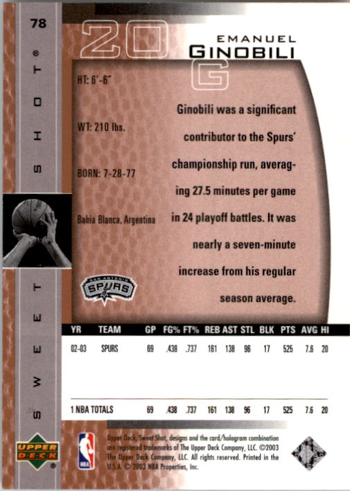 2003/2004 Sweet Shot (Upper Deck) Basketball - Picture 69 of 221