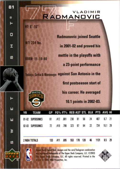 2003/2004 Sweet Shot (Upper Deck) Basketball - Picture 63 of 221