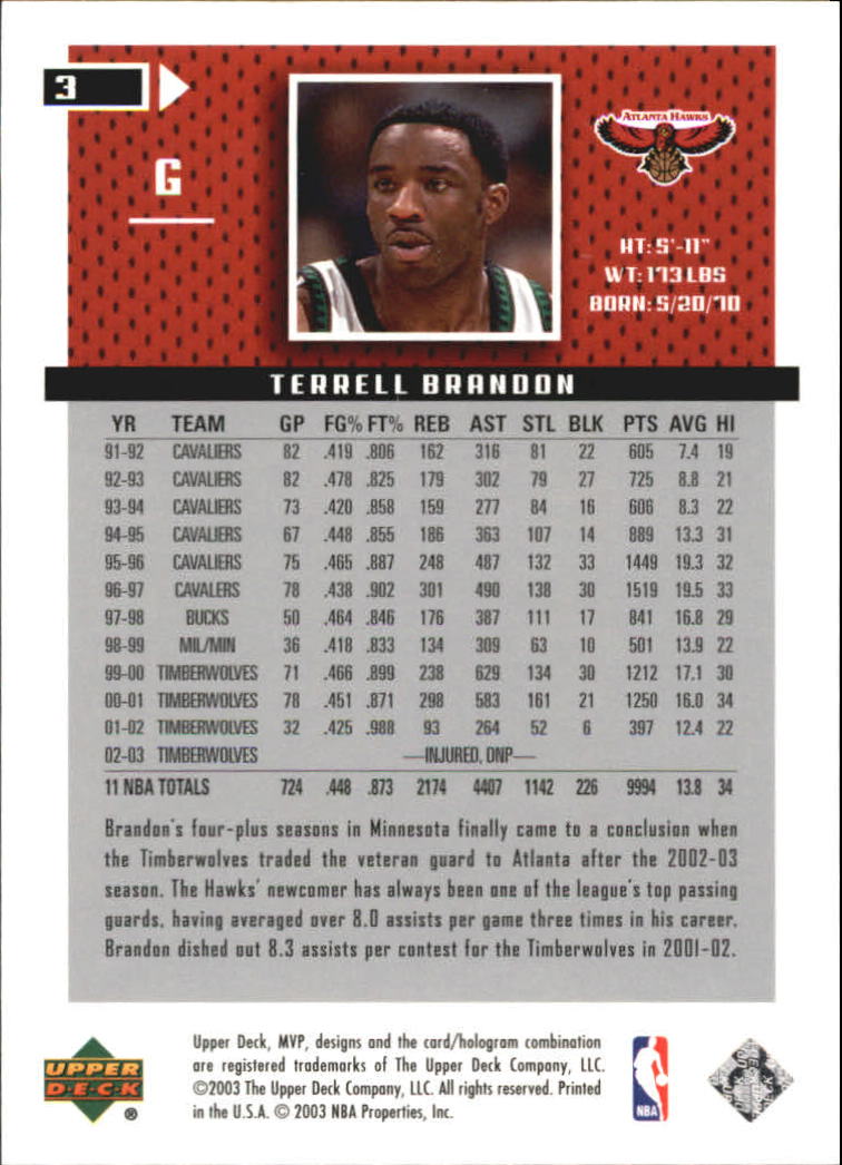 2003/2004 MVP (Upper Deck) Basketball Part 2 Parallel Cards - Picture 9 of 177
