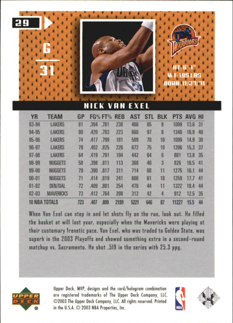 2003/2004 MVP (Upper Deck) Basketball Part 2 Parallel Cards - Picture 33 of 177