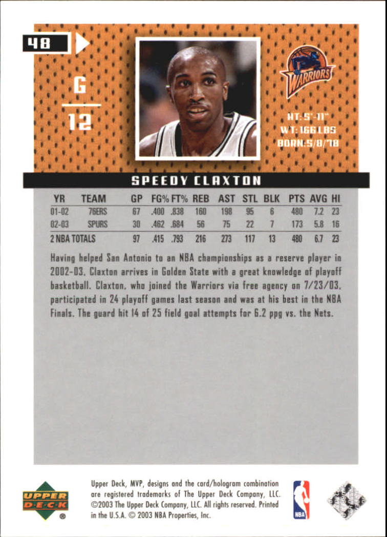 2003/2004 MVP (Upper Deck) Basketball Part 2 Parallel Cards - Picture 53 of 177