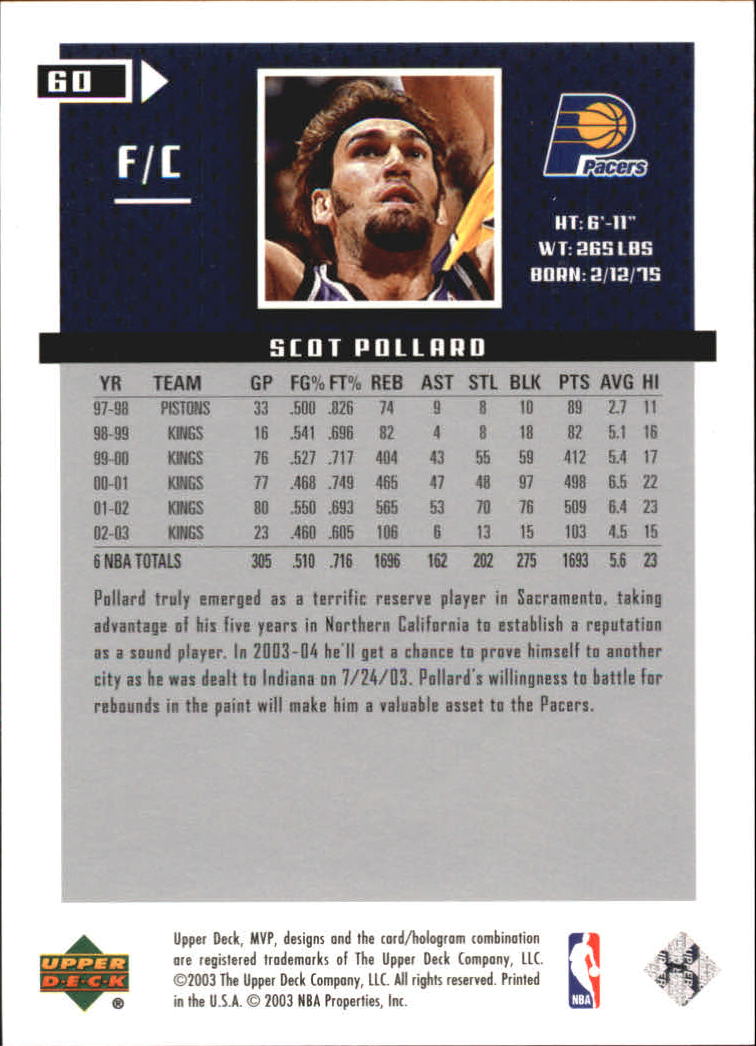 2003/2004 MVP (Upper Deck) Basketball Part 2 Parallel Cards - Picture 65 of 177
