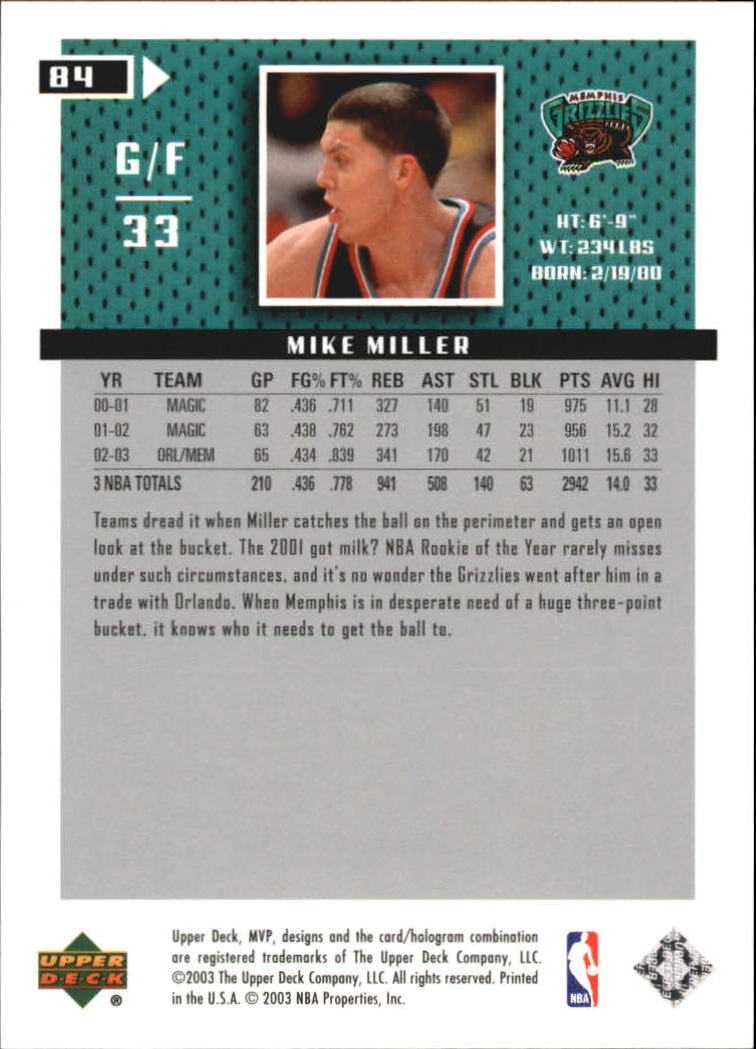 2003/2004 MVP (Upper Deck) Basketball Part 2 Parallel Cards - Picture 81 of 177