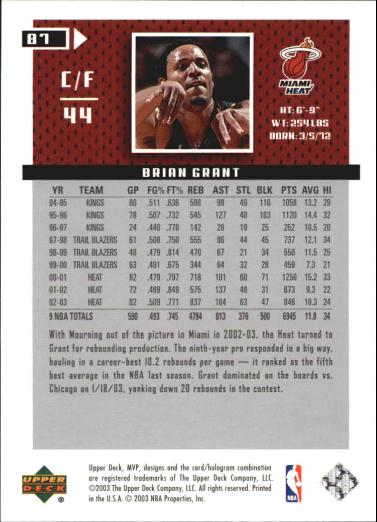2003/2004 MVP (Upper Deck) Basketball Part 2 Parallel Cards - Picture 83 of 177