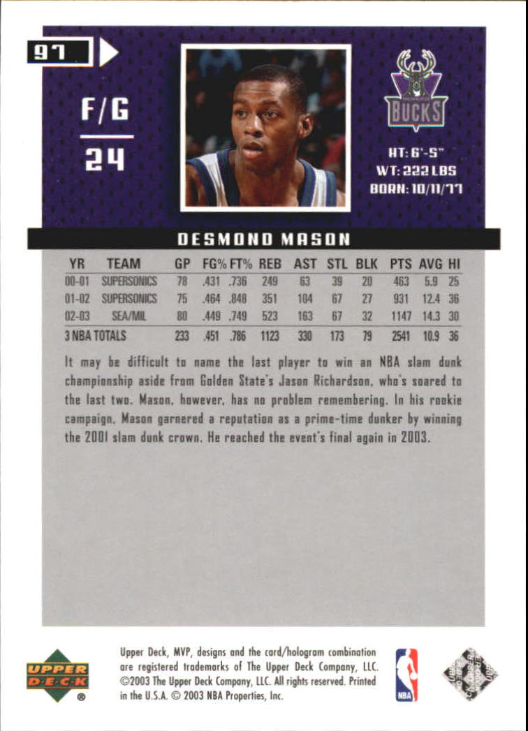 2003/2004 MVP (Upper Deck) Basketball Part 2 Parallel Cards - Picture 87 of 177