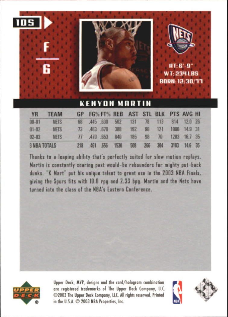 2003/2004 MVP (Upper Deck) Basketball Part 2 Parallel Cards - Picture 93 of 177