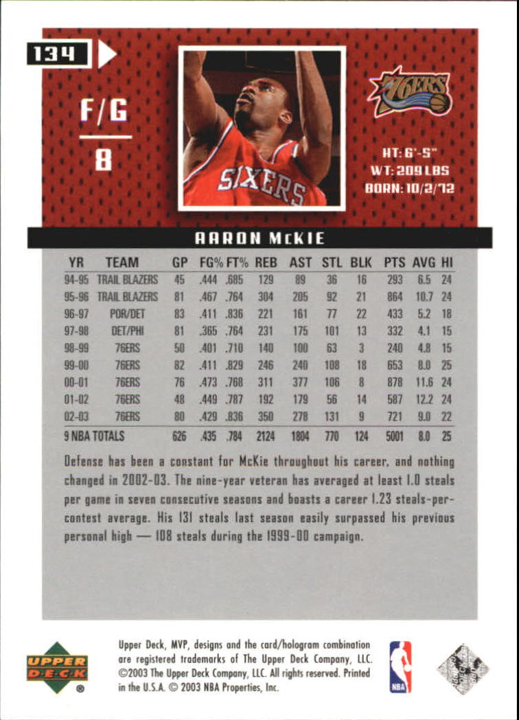 2003/2004 MVP (Upper Deck) Basketball Part 2 Parallel Cards - Picture 113 of 177