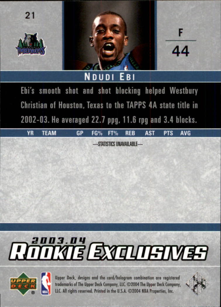 2003/2004 Rookie Exclusives (Upper Deck) Basketball - Picture 41 of 150
