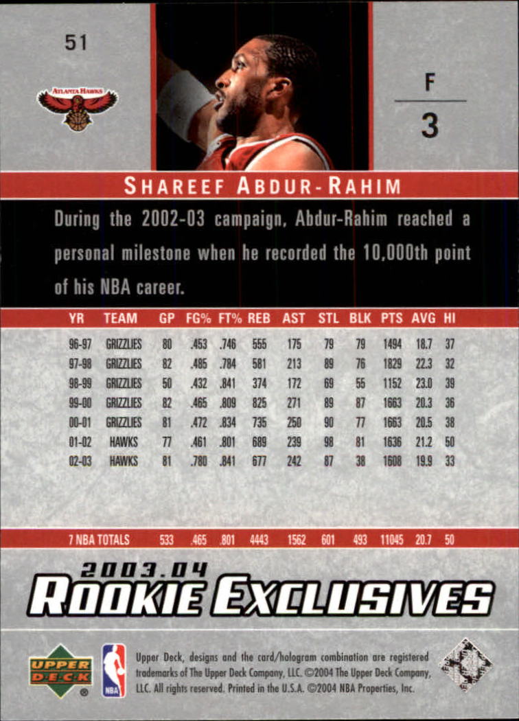 2003/2004 Rookie Exclusives (Upper Deck) Basketball - Picture 101 of 150