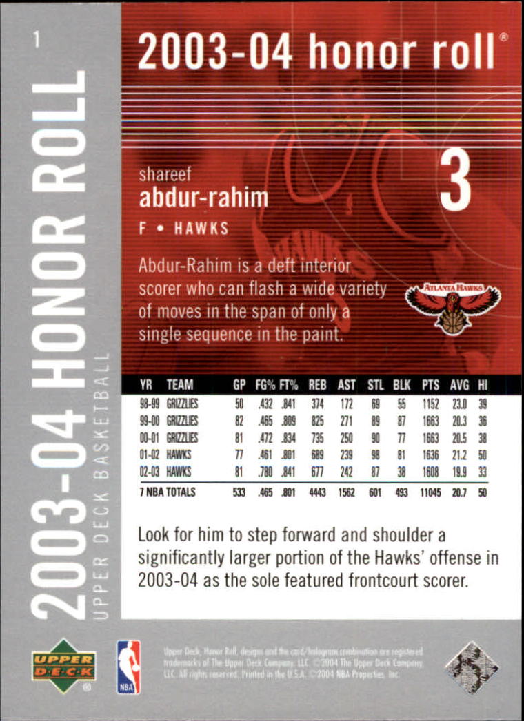 2003/2004 Honor Roll (Upper Deck) Basketball - Picture 221 of 221