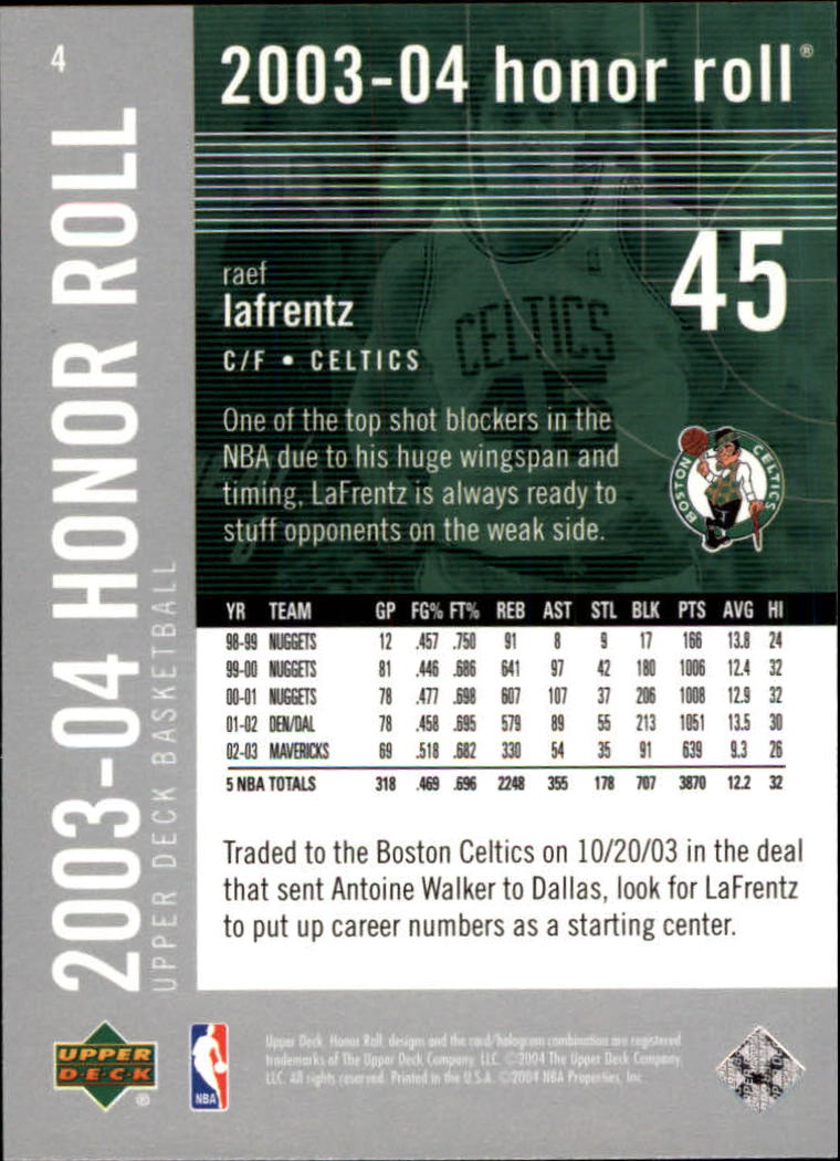 2003/2004 Honor Roll (Upper Deck) Basketball - Picture 215 of 221