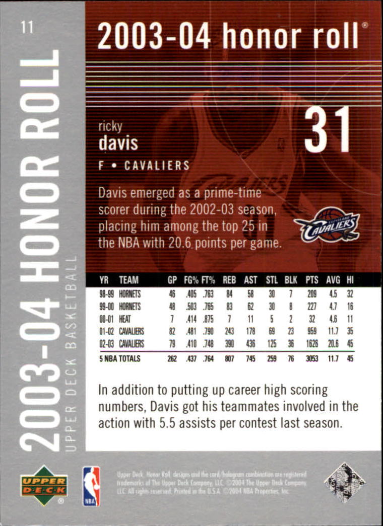 2003/2004 Honor Roll (Upper Deck) Basketball - Picture 201 of 221