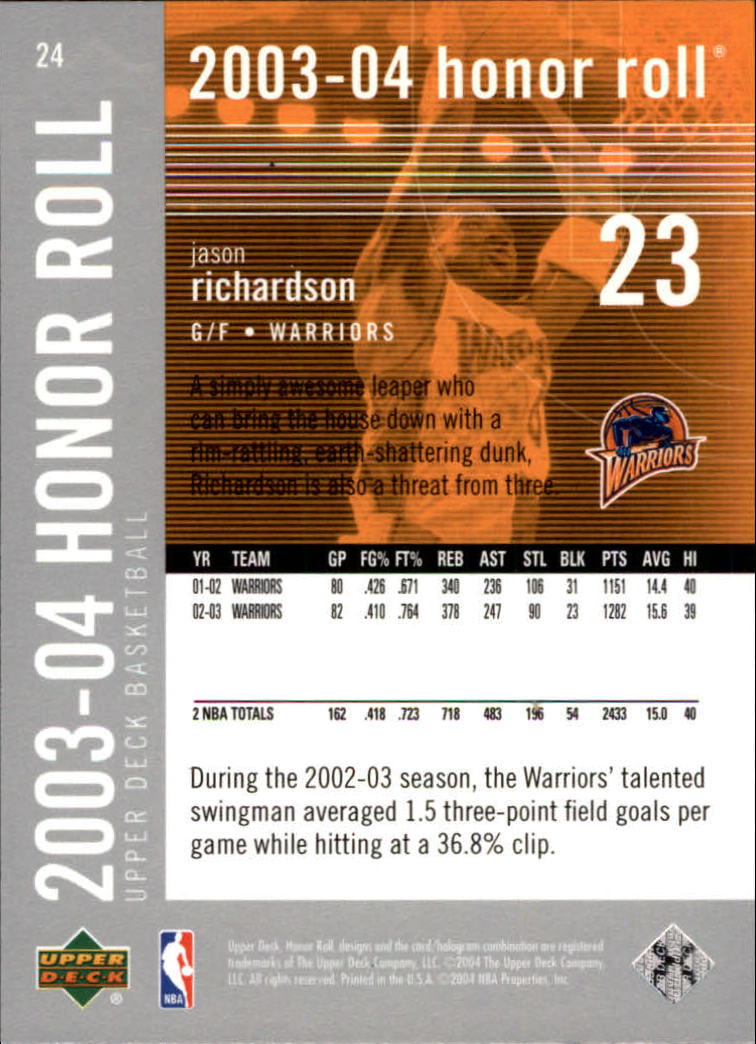 2003/2004 Honor Roll (Upper Deck) Basketball - Picture 175 of 221