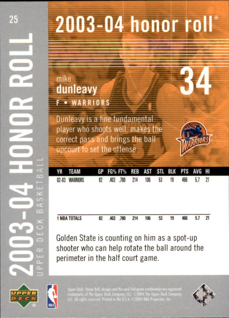 2003/2004 Honor Roll (Upper Deck) Basketball - Picture 173 of 221