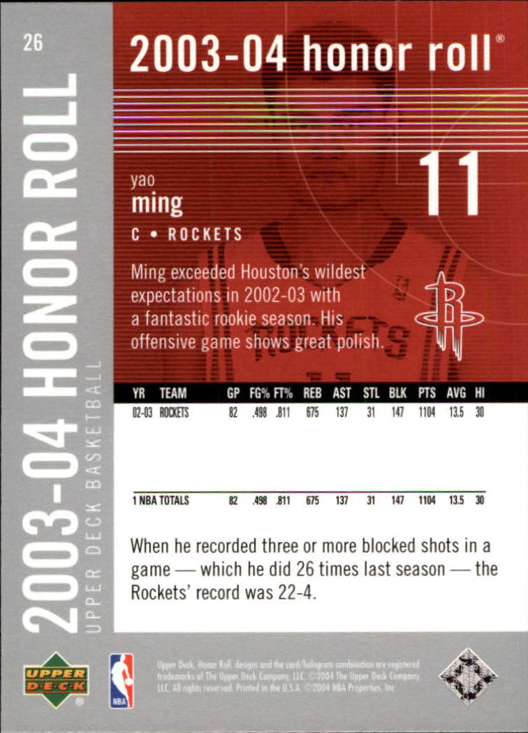 2003/2004 Honor Roll (Upper Deck) Basketball - Picture 171 of 221