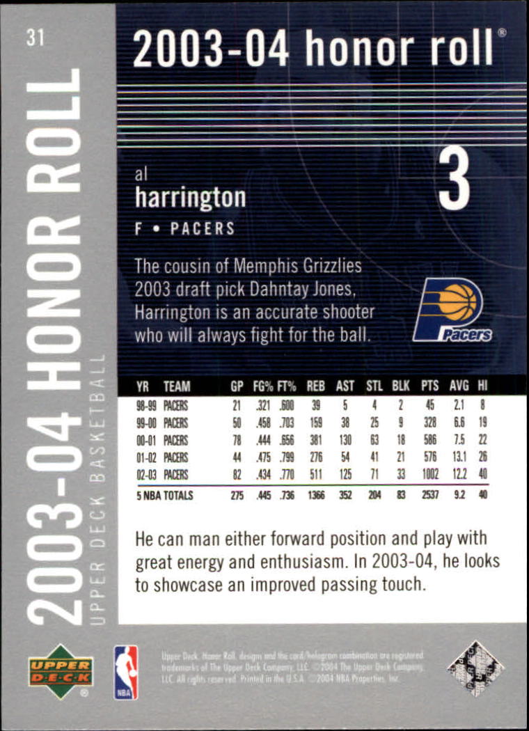 2003/2004 Honor Roll (Upper Deck) Basketball - Picture 161 of 221