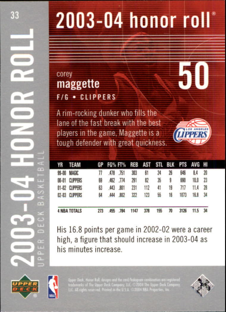 2003/2004 Honor Roll (Upper Deck) Basketball - Picture 157 of 221