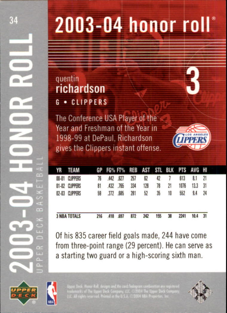 2003/2004 Honor Roll (Upper Deck) Basketball - Picture 155 of 221