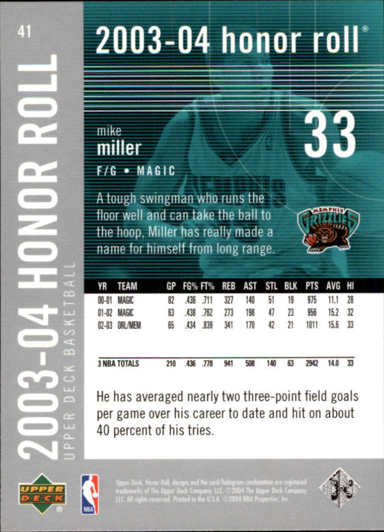 2003/2004 Honor Roll (Upper Deck) Basketball - Picture 141 of 221