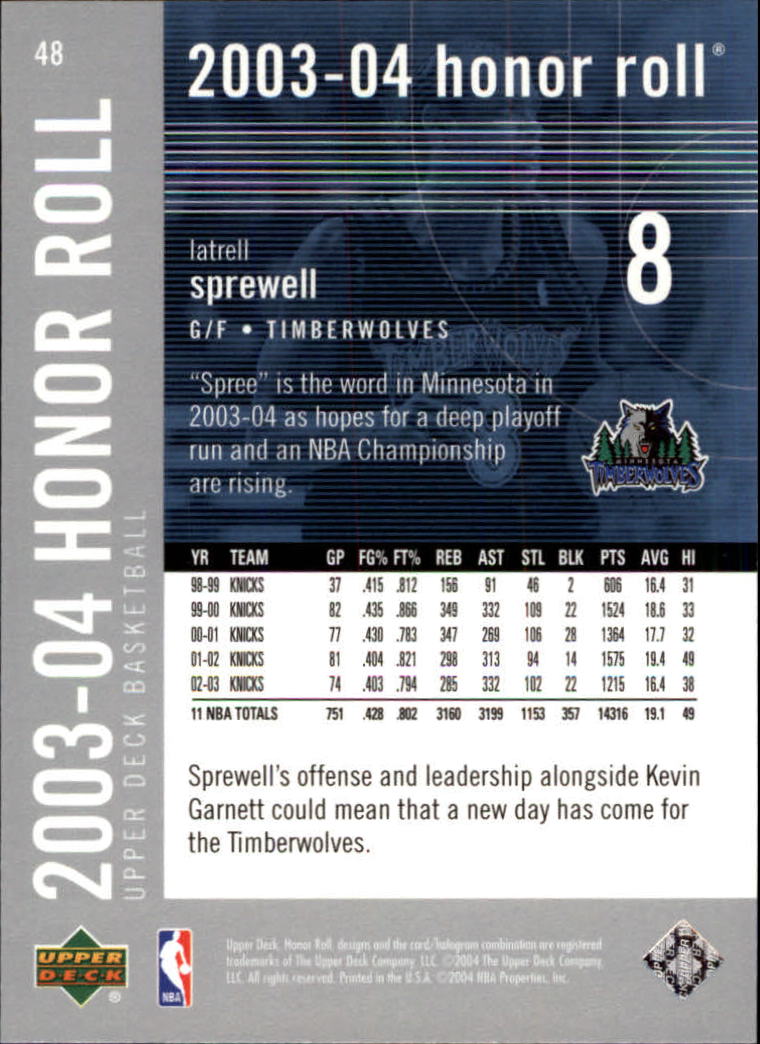 2003/2004 Honor Roll (Upper Deck) Basketball - Picture 127 of 221