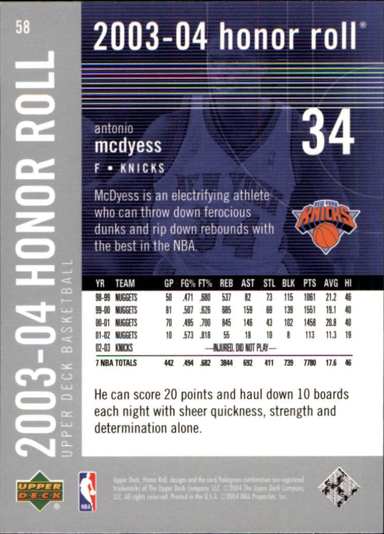 2003/2004 Honor Roll (Upper Deck) Basketball - Picture 107 of 221