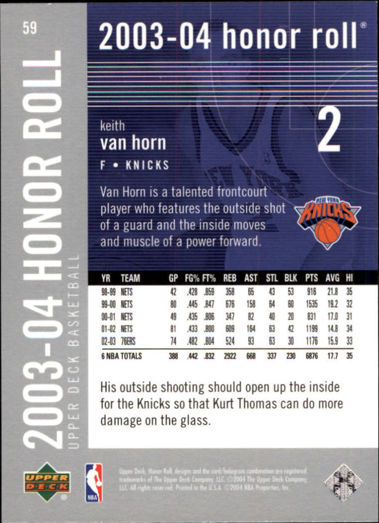 2003/2004 Honor Roll (Upper Deck) Basketball - Picture 105 of 221