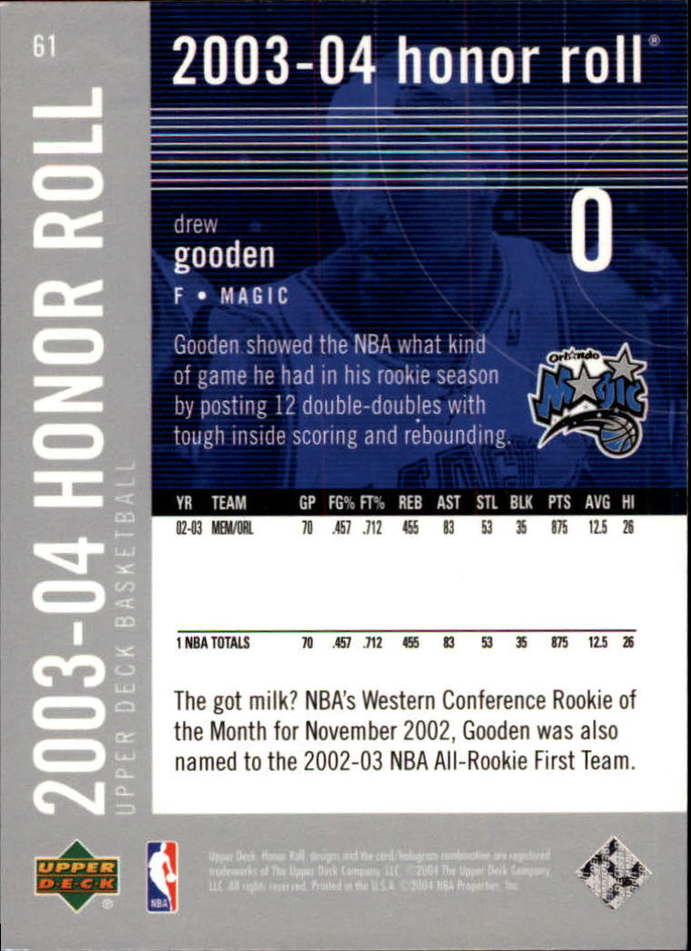 2003/2004 Honor Roll (Upper Deck) Basketball - Picture 101 of 221