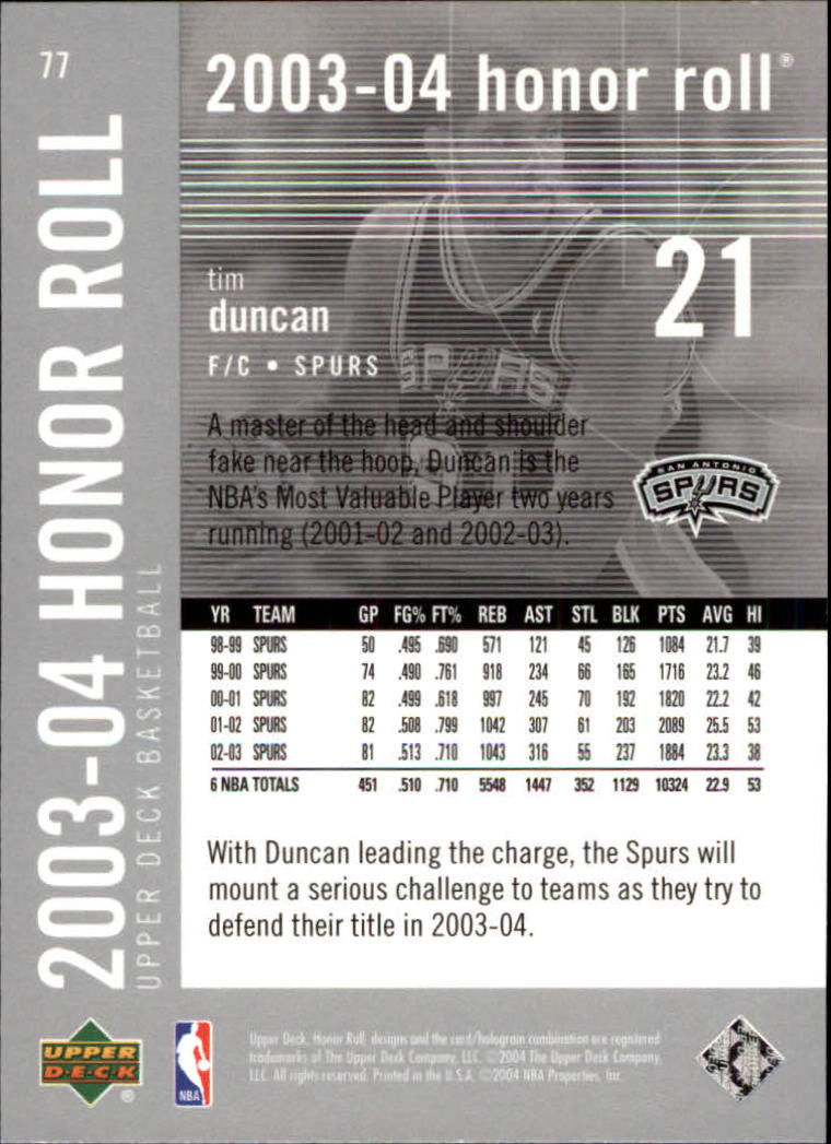 2003/2004 Honor Roll (Upper Deck) Basketball - Picture 69 of 221