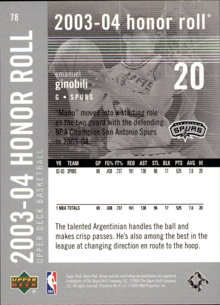 2003/2004 Honor Roll (Upper Deck) Basketball - Picture 67 of 221