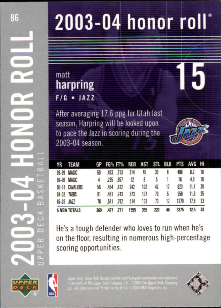 2003/2004 Honor Roll (Upper Deck) Basketball - Picture 51 of 221